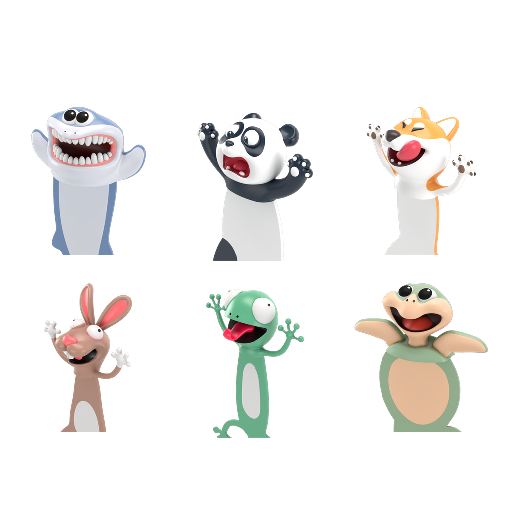 [CT2017-6ER1] Lesezeichen Sets - 6er Hund Panda Gecko Hase Hai Schildkröte (Faltverpackung)
